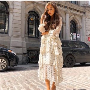 V-neck Polka Dot Dress with Ruffle